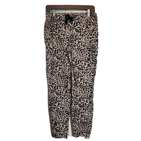 L.e.i Pants Womens Pull On Leopard Print Medium Black Tan Drawstring Wide Band - Picture 1 of 4
